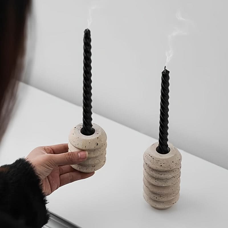 Natural Marble Candle Holder in Roman Travertine Style | livraina