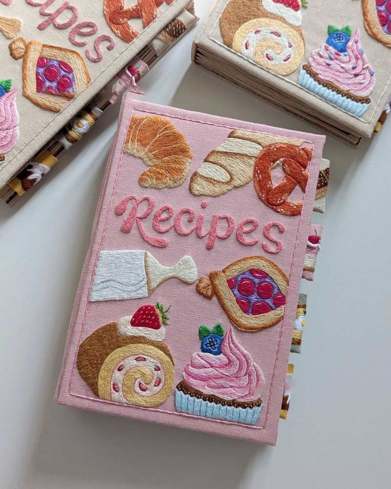 Notebook - Handmade Recipe Journal - Embroidered Fabric Cover - RecipeHeart | livraina