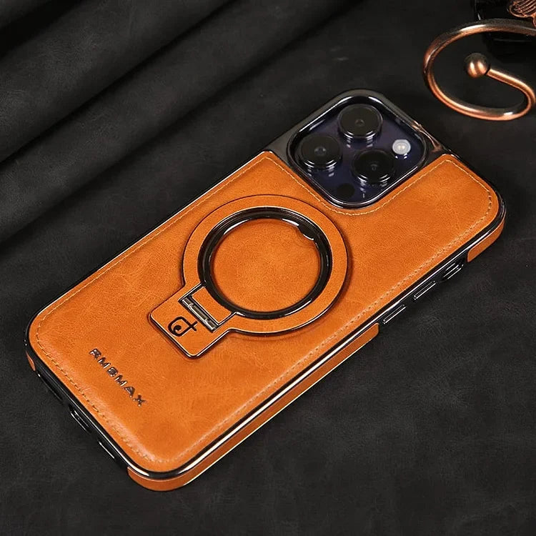Coque iPhone LuxeLeather avec support métallique - prise magnétique, protection de l'appareil photo 9H