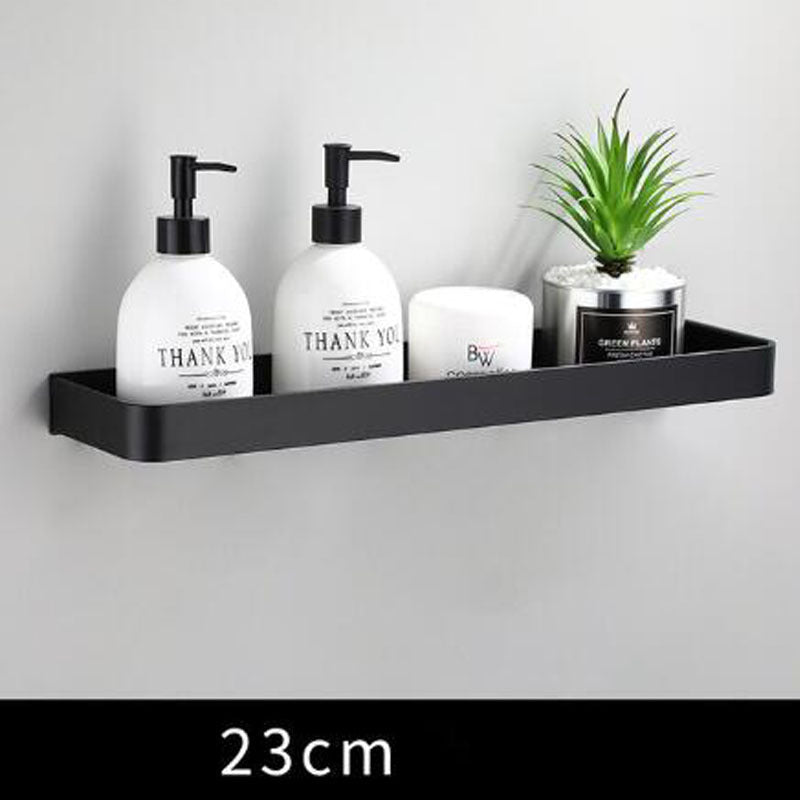 Moderne, svart vegghylleorganisator i romfartsaluminium til badet