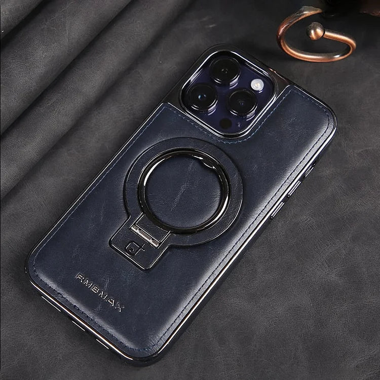 Coque iPhone LuxeLeather avec support métallique - prise magnétique, protection de l'appareil photo 9H