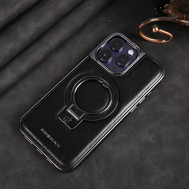 Coque iPhone LuxeLeather avec support métallique - prise magnétique, protection de l'appareil photo 9H