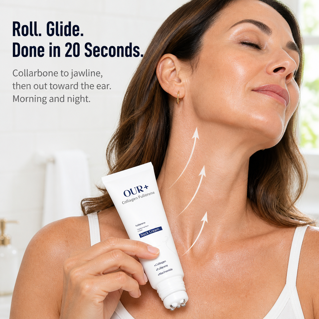 NeckLift Radiance | Netezește ridurile gâtului cauzate de tehnologie cu ajutorul cremei cu peptide și 5 bile răcite | livraina