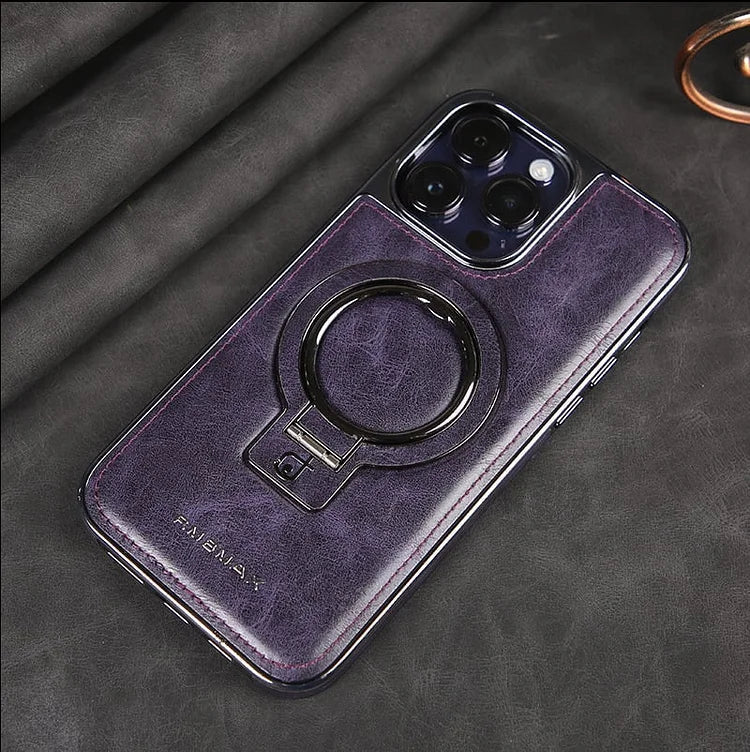 Coque iPhone LuxeLeather avec support métallique - prise magnétique, protection de l'appareil photo 9H