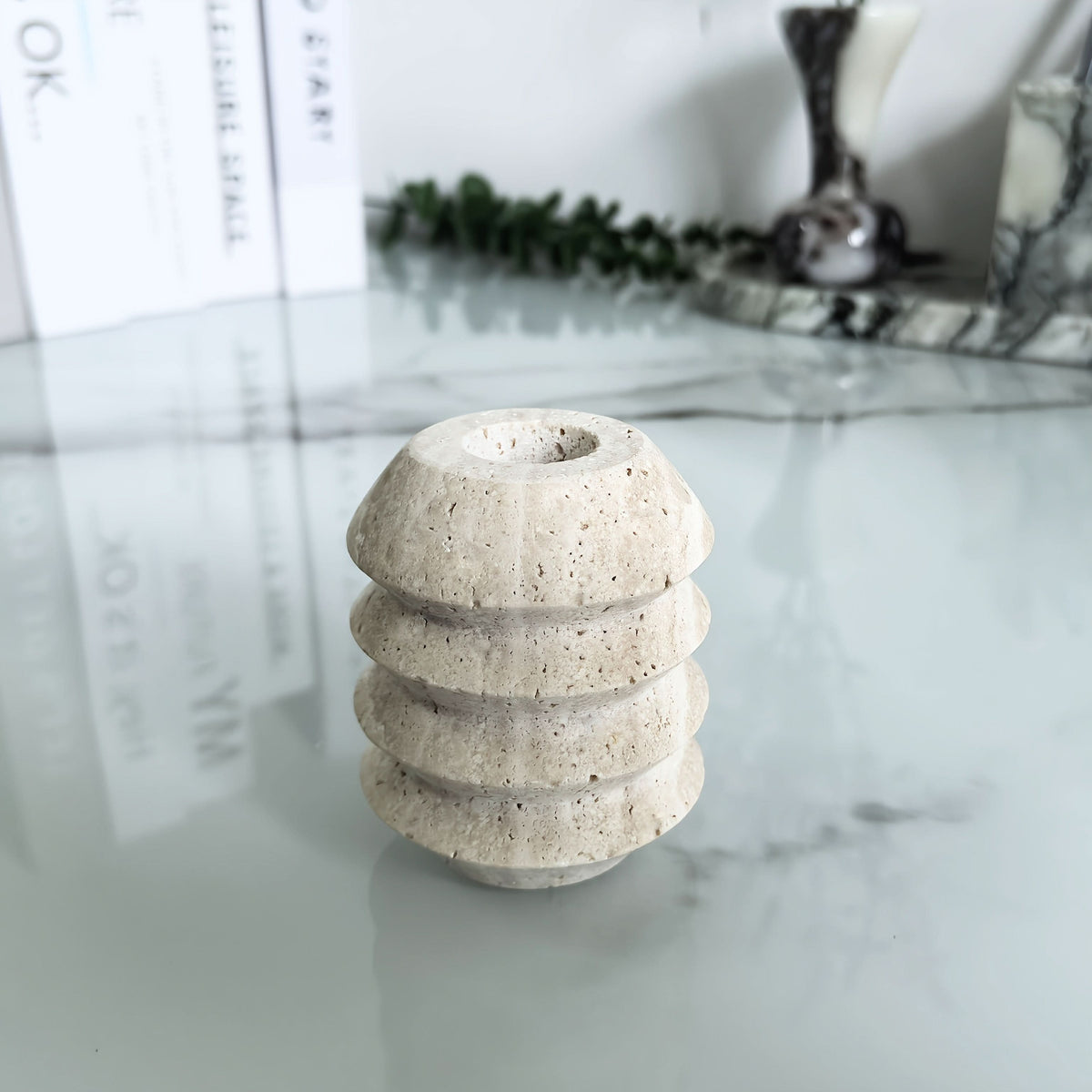 Natural Marble Candle Holder in Roman Travertine Style | livraina