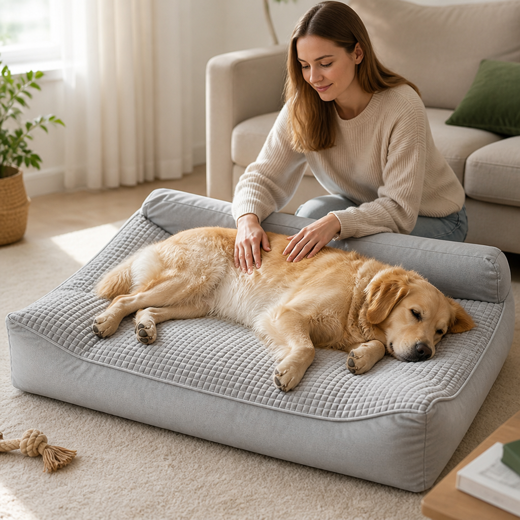 سرير كلاب من إسفنج الذاكرة للعظام ومقاوم للمضغ (حافة داعمة بتصميم قفص البيض) | livraina