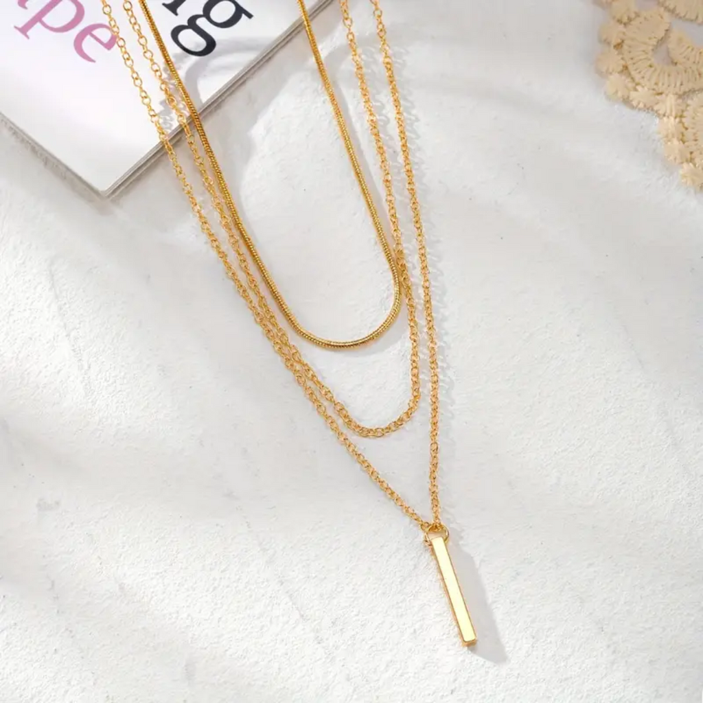 Axis Layered Necklace — Three-Tier Adjustable Bar Chains