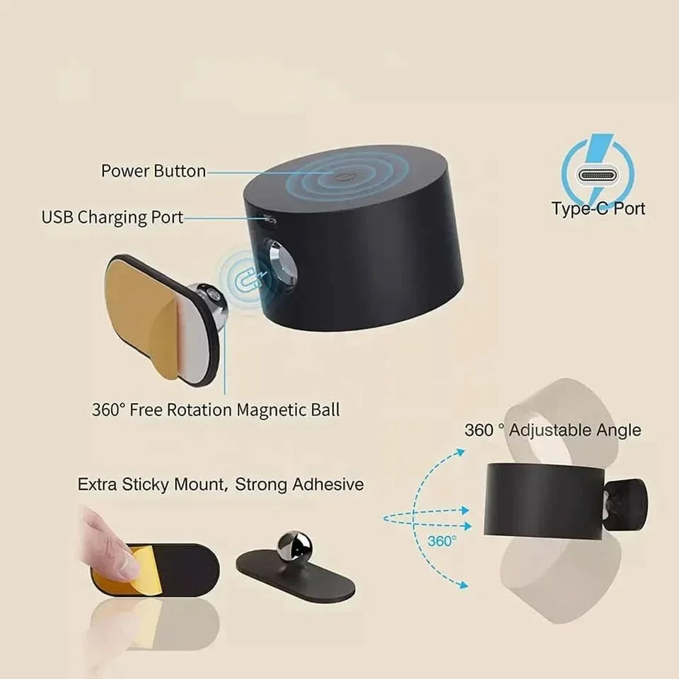 360° 无线壁灯 — USB 充电，3 档亮度