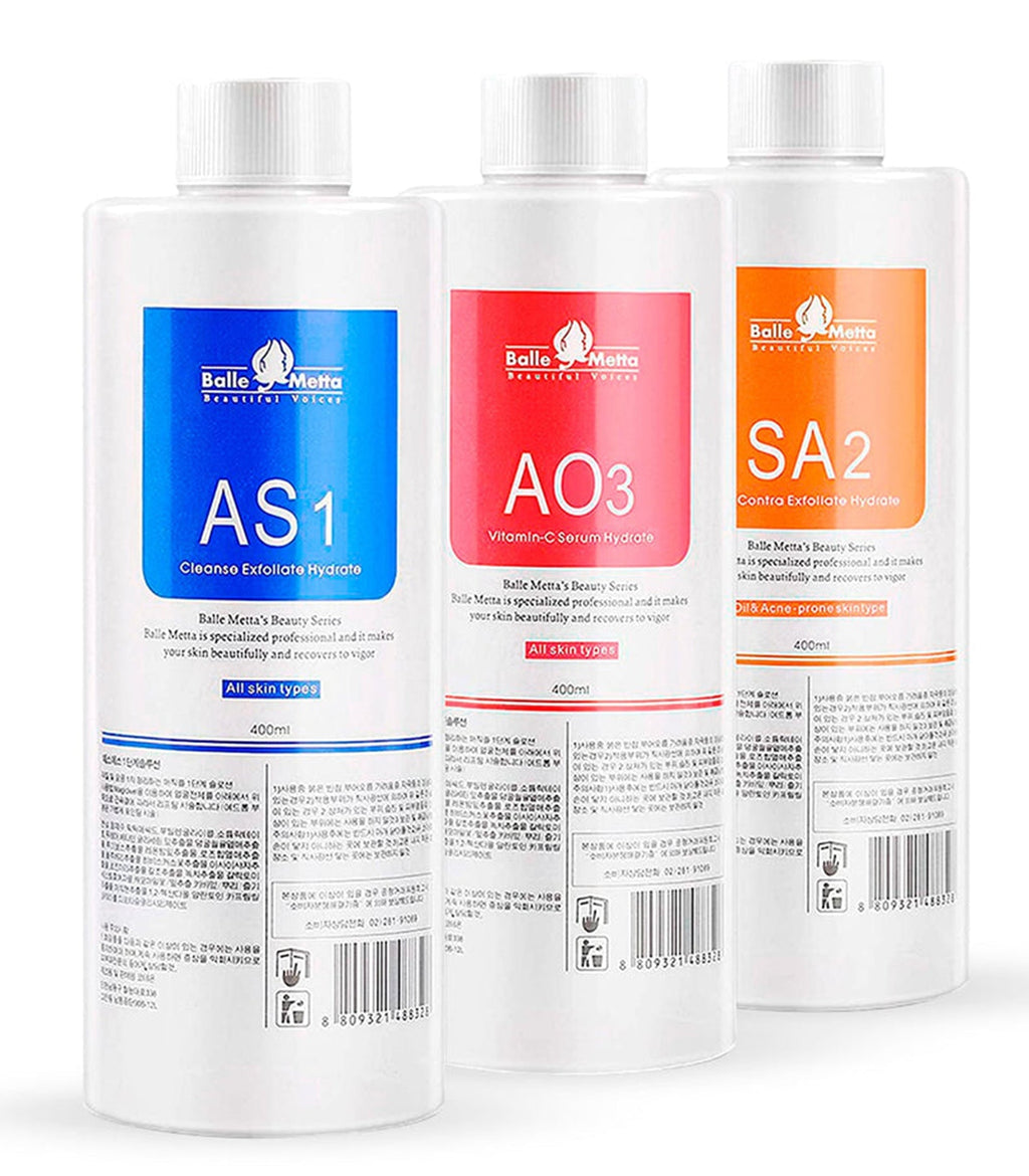 Τριπλή σειρά πίλινγκ HydroGlow — 3 x 400ml οροί προσώπου, AS1 SA2 AO3