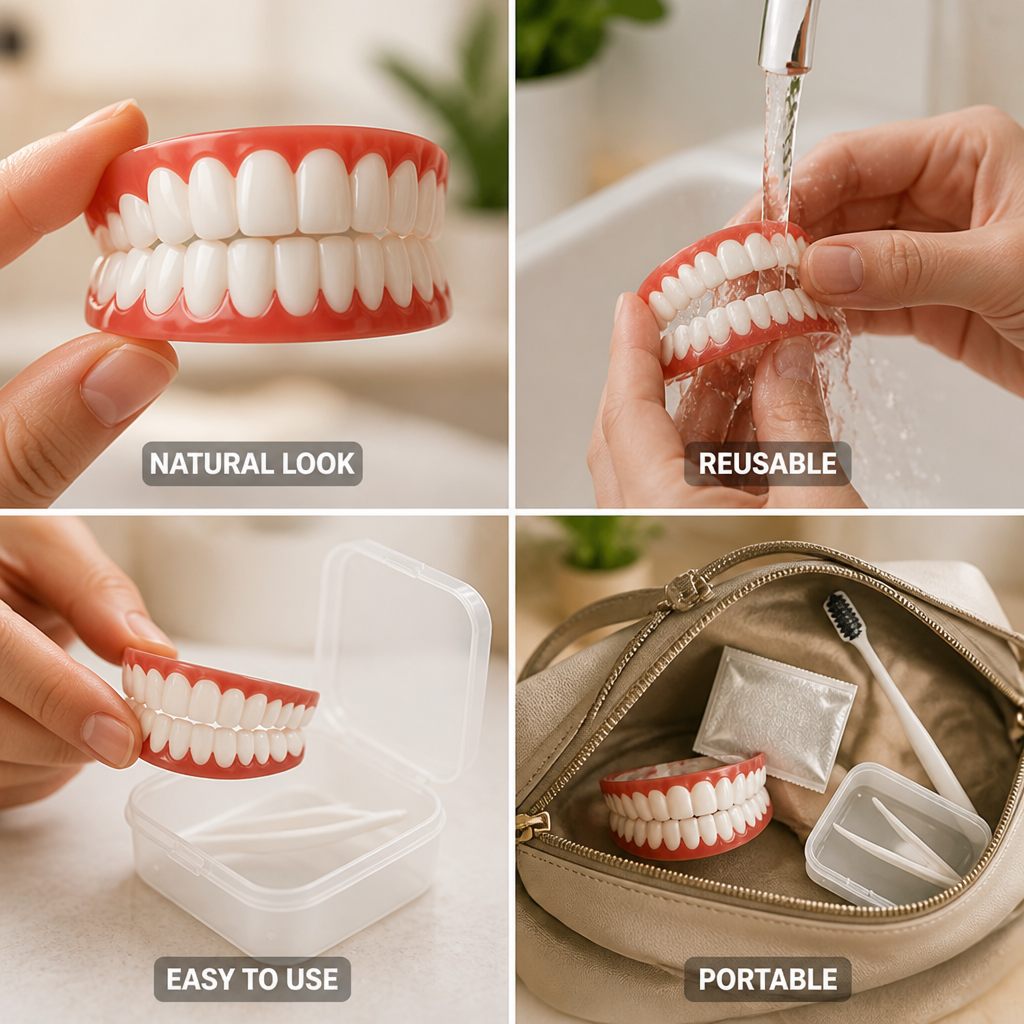 Fațetă dentară cosmetică reutilizabilă, cu aspect natural | livraina