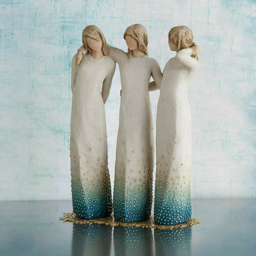 By My Side-handgeschilderd drieluikbeeldje — Sculptuur met verbonden figuren