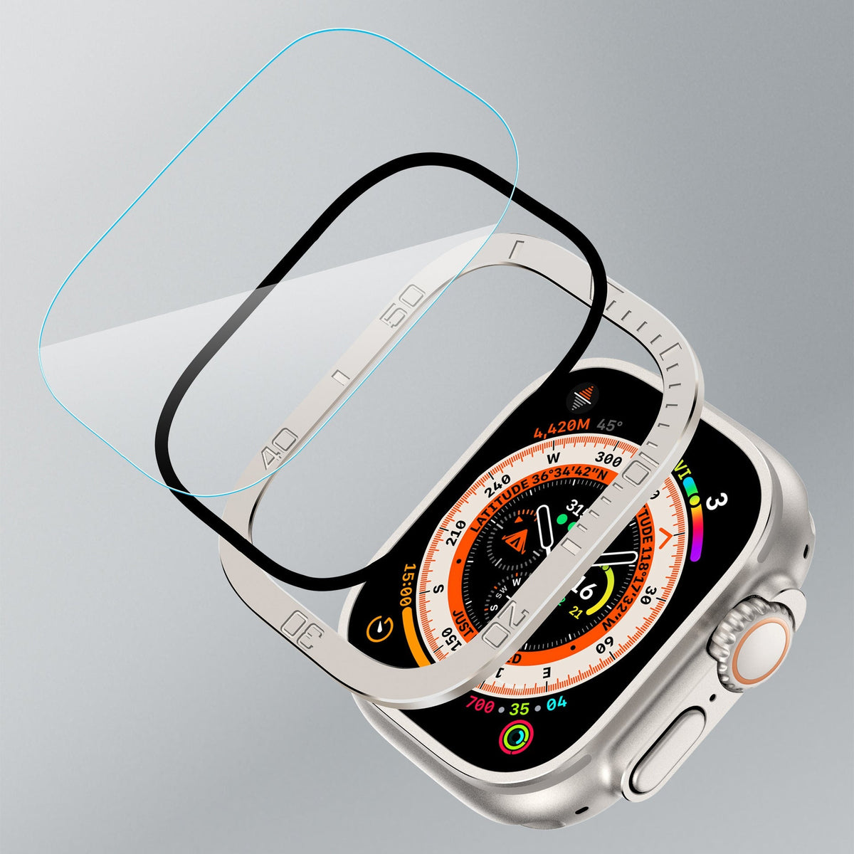 Skärmskydd i härdat glas för Apple Watch Ultra 49 mm, metallram