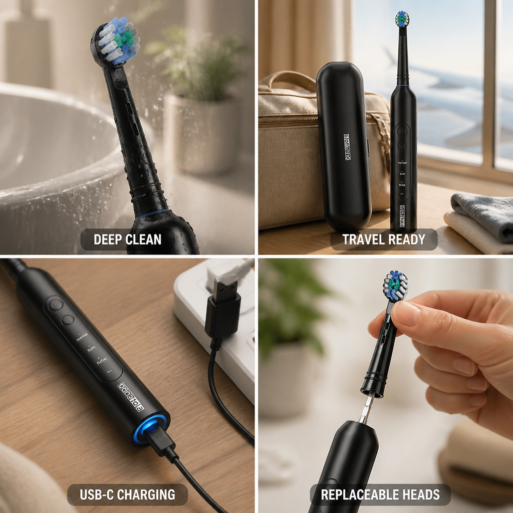 Eltandborste med flera lägen och USB-C-laddning – utbytbara borsthuvuden | livraina