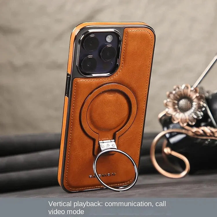 Coque iPhone LuxeLeather avec support métallique - prise magnétique, protection de l'appareil photo 9H
