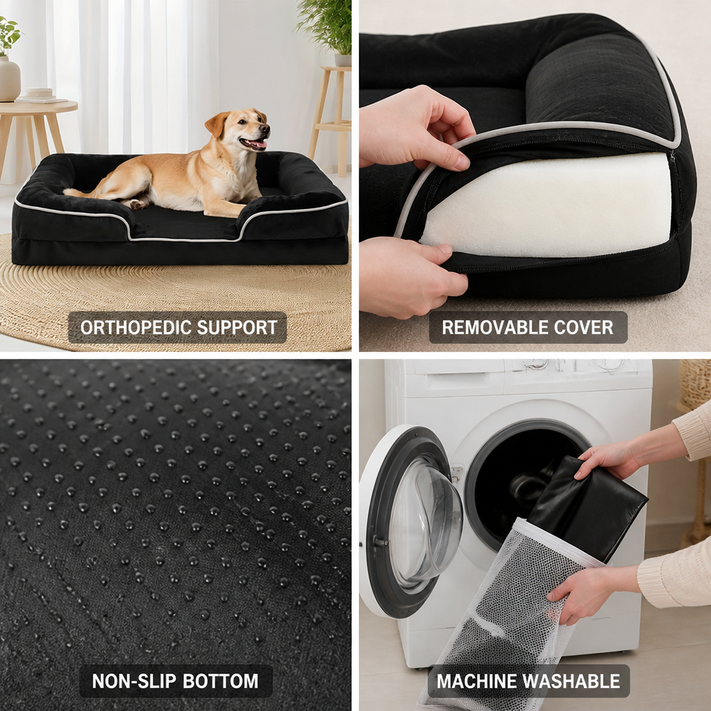 Cama ortopédica de espuma para perros con funda lavable (base antideslizante) | livraina