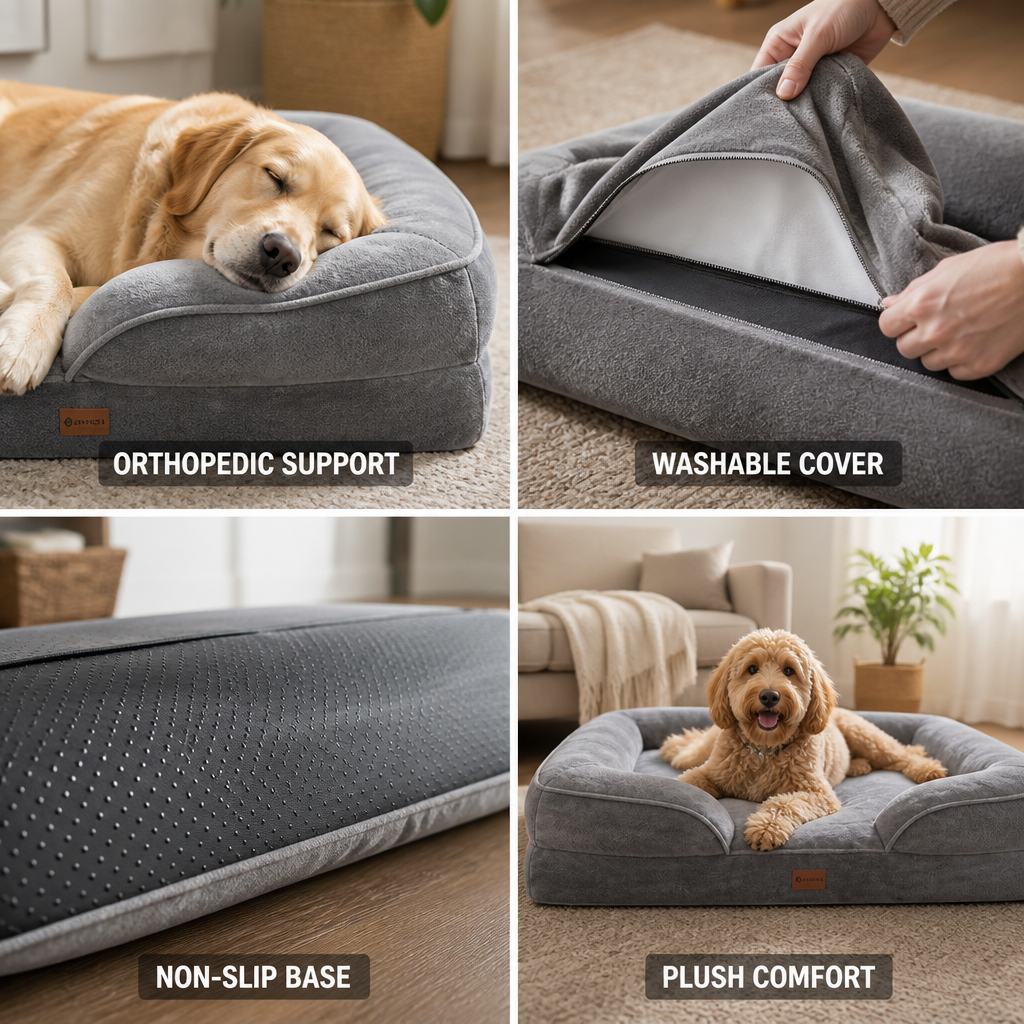 Orthopädisches, kuscheliges, waschbares und rutschfestes Hundebett | livraina
