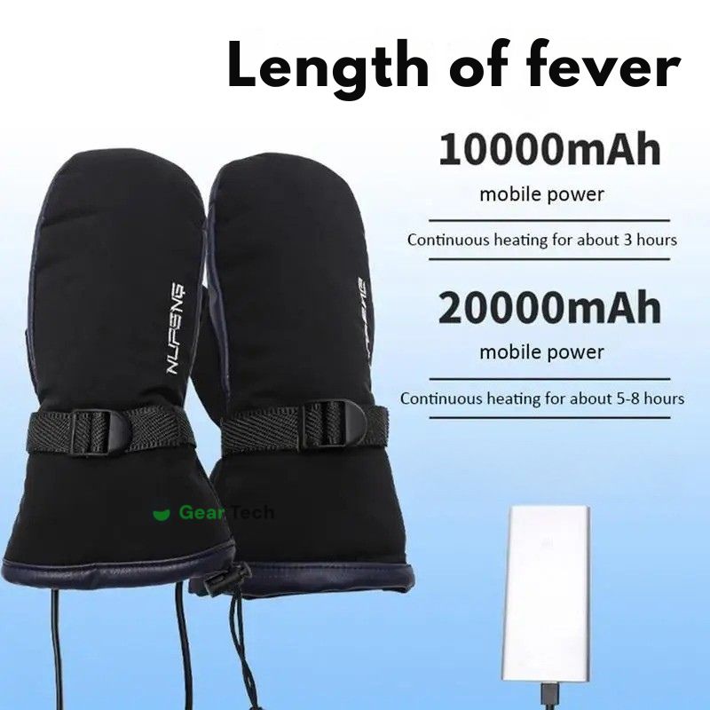 قفازات كهربائية مُدفّأة مقاومة للماء بوجهين — قابلة لإعادة الشحن عبر USB بسعة 10000 mAh