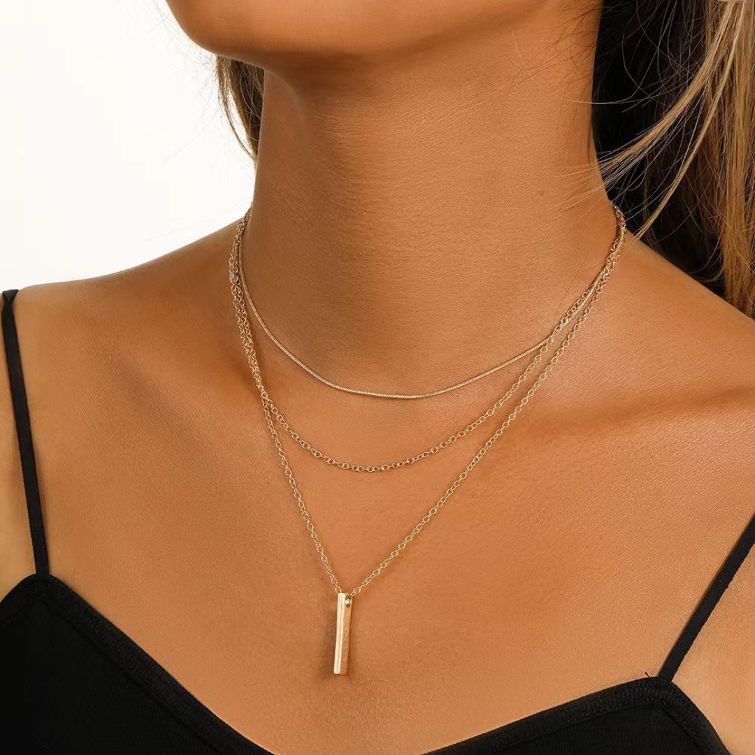 Axis Layered Necklace — Three-Tier Adjustable Bar Chains