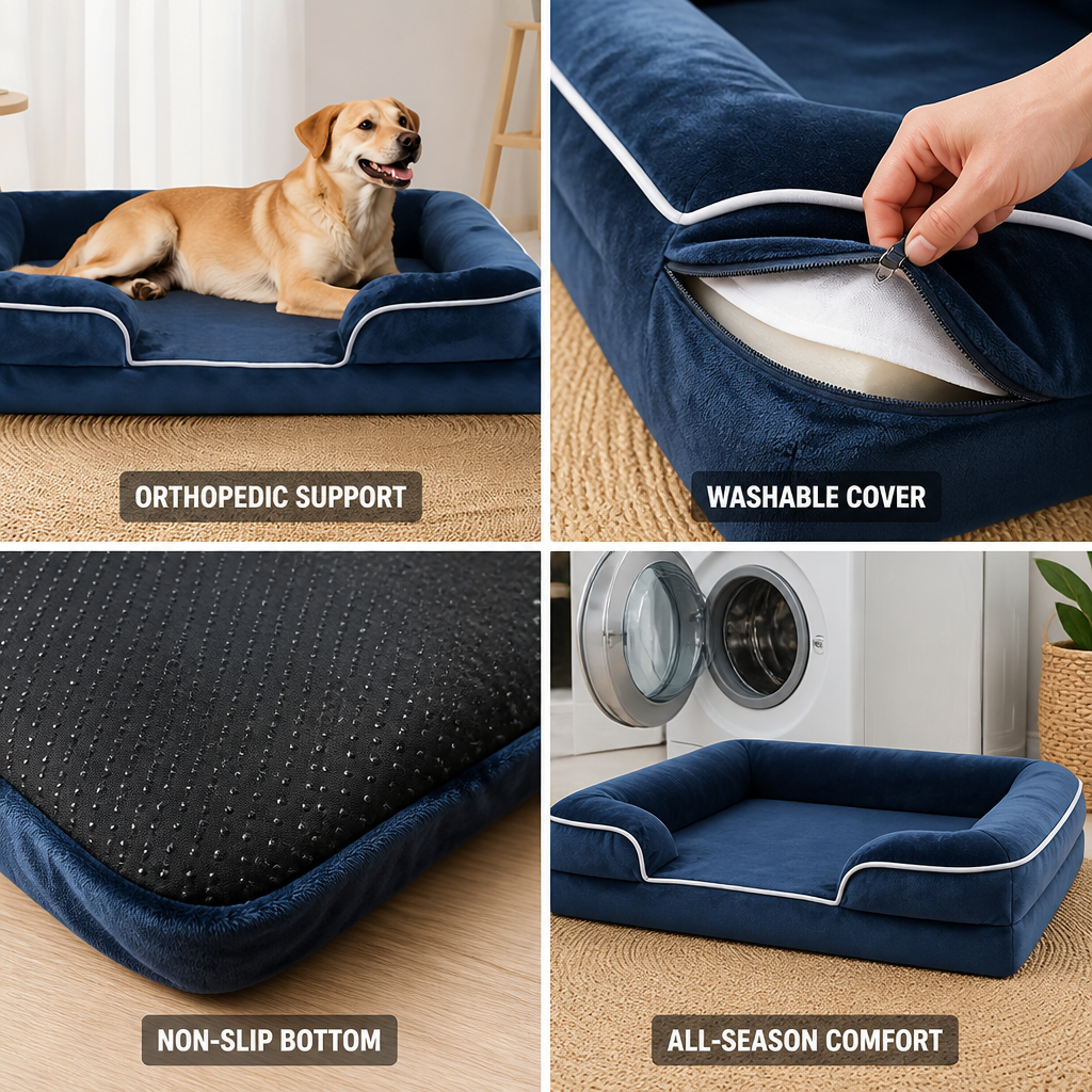 Cama ortopédica de espuma para perros con funda lavable (base antideslizante) | livraina