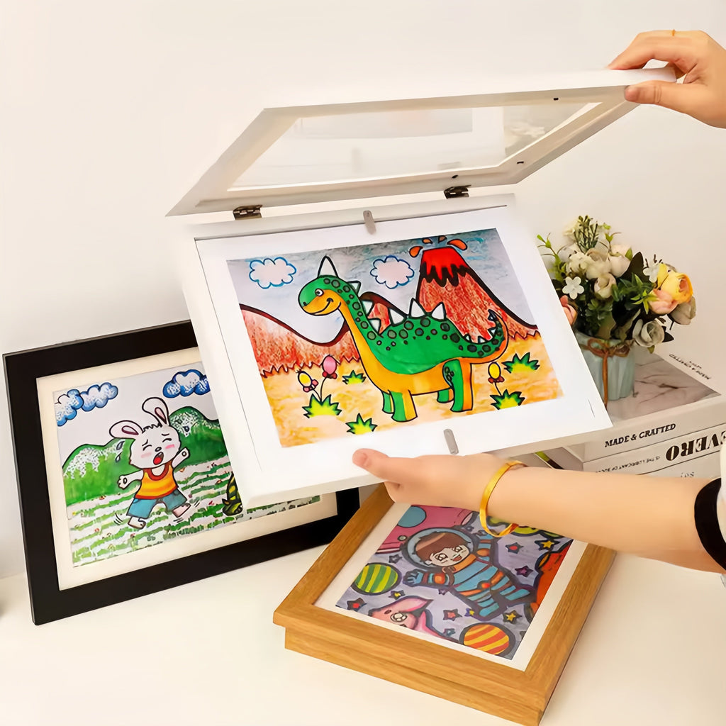 KeepsakeFrame Bilderrahmen zur Präsentation von Kinderkunst — drehbare Galerie