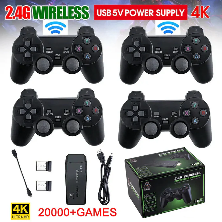 4K-TV-Stick — 64 GB Speicher, über 20.000 Retro-Spiele, zwei kabellose Controller