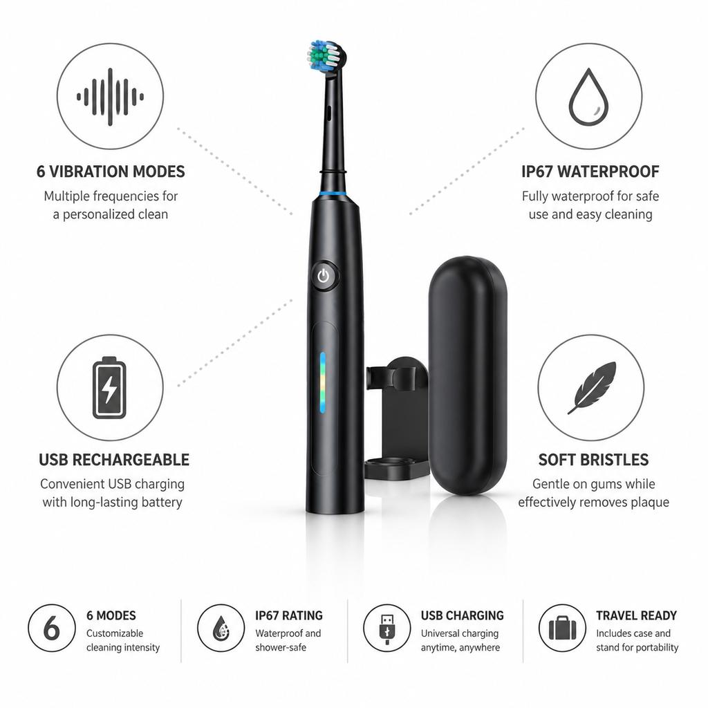 Multi-Mode IP67 Waterproof USB-Rechargeable Electric Toothbrush | livraina