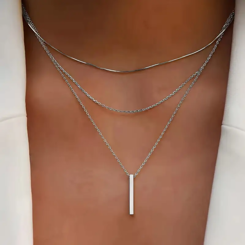 Axis Layered Necklace — Three-Tier Adjustable Bar Chains