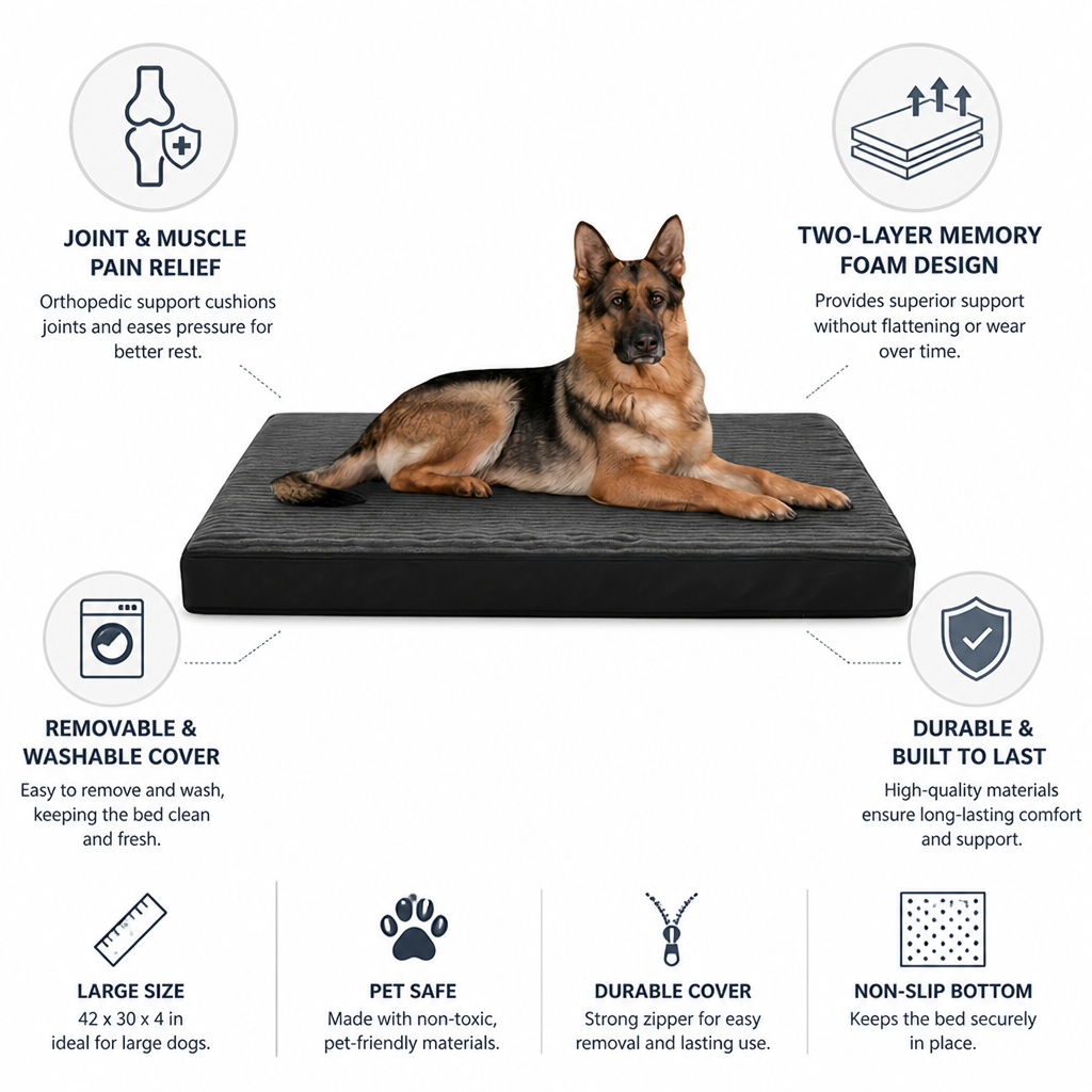 Orthopedisch hondenbed van traagschuim met twee lagen (groot, afneembare wasbare hoes) | livraina