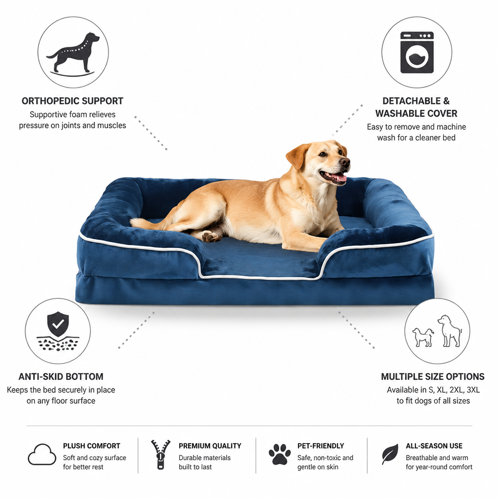 Cama ortopédica de espuma para perros con funda lavable (base antideslizante) | livraina