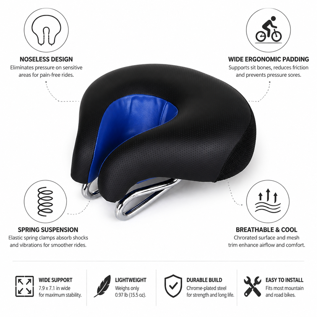 Beznosové ergonomické sedlo na horské kolo s odpružením pomocí pružin (20 x 18 cm) | livraina