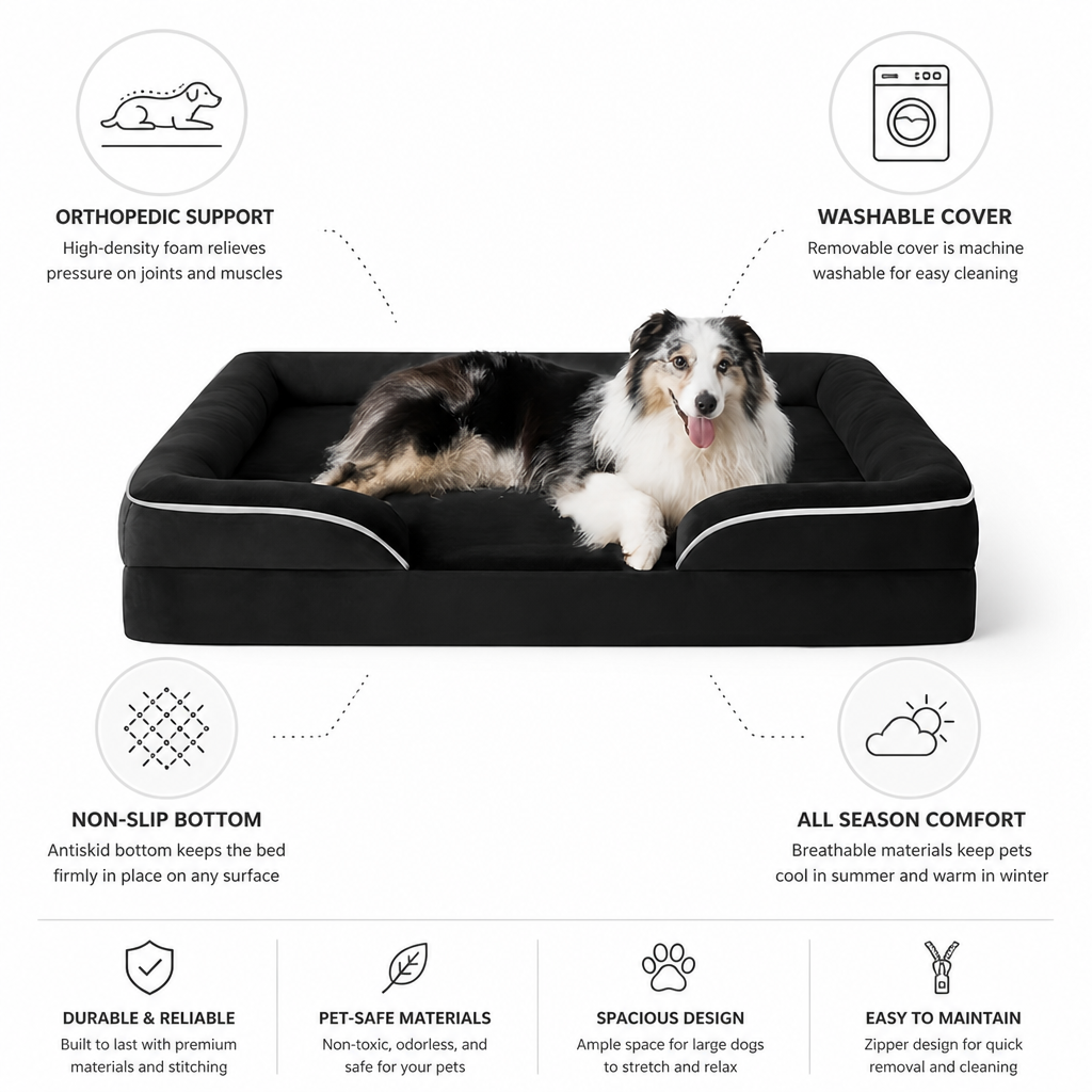 Cama ortopédica de espuma para perros con funda lavable (base antideslizante) | livraina