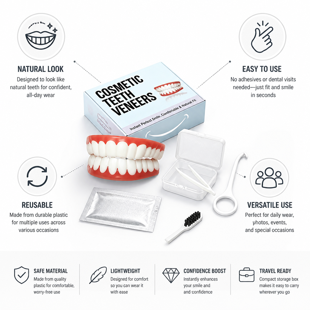 Fațetă dentară cosmetică reutilizabilă, cu aspect natural | livraina