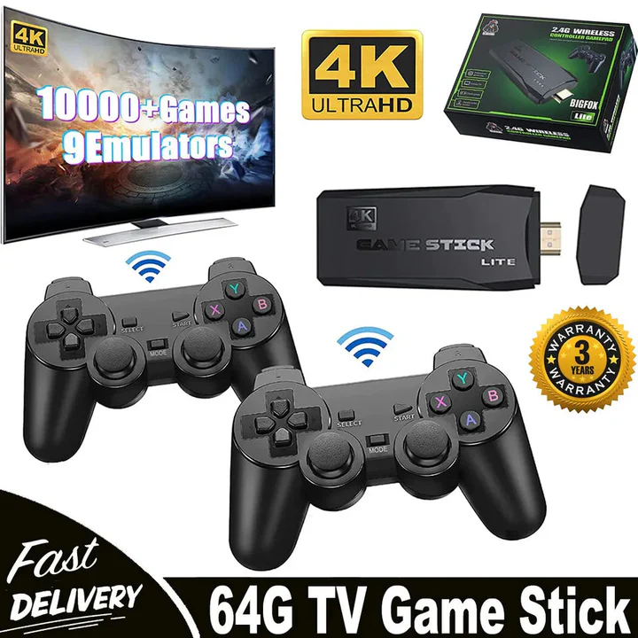 4K-TV-Stick — 64 GB Speicher, über 20.000 Retro-Spiele, zwei kabellose Controller