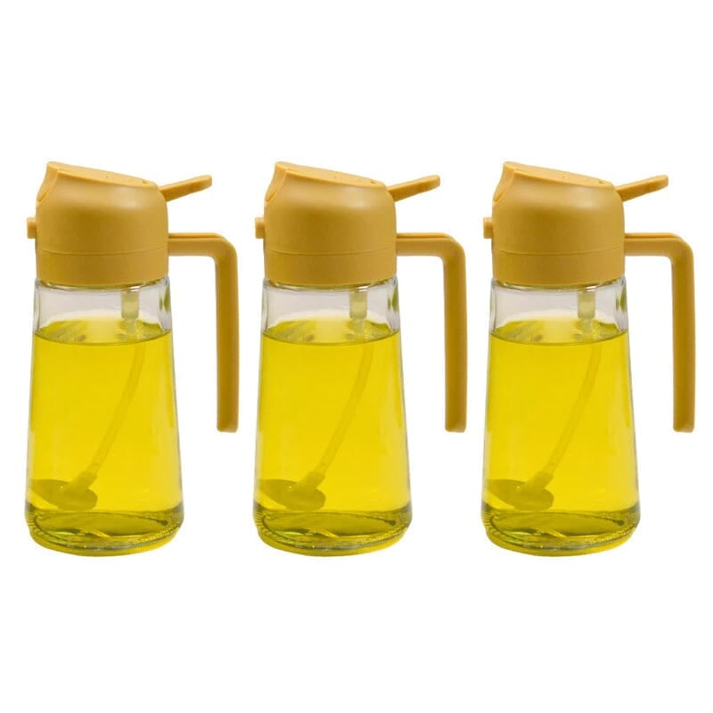 Γυάλινη συσκευή διανομής λαδιού 470ml — Διπλά καπάκια για ροή και ψεκασμό