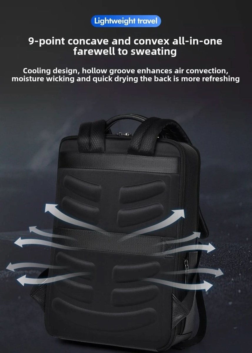 Bőr hátizsák 15.6 hüvelykes laptophoz — USB-port, fekete