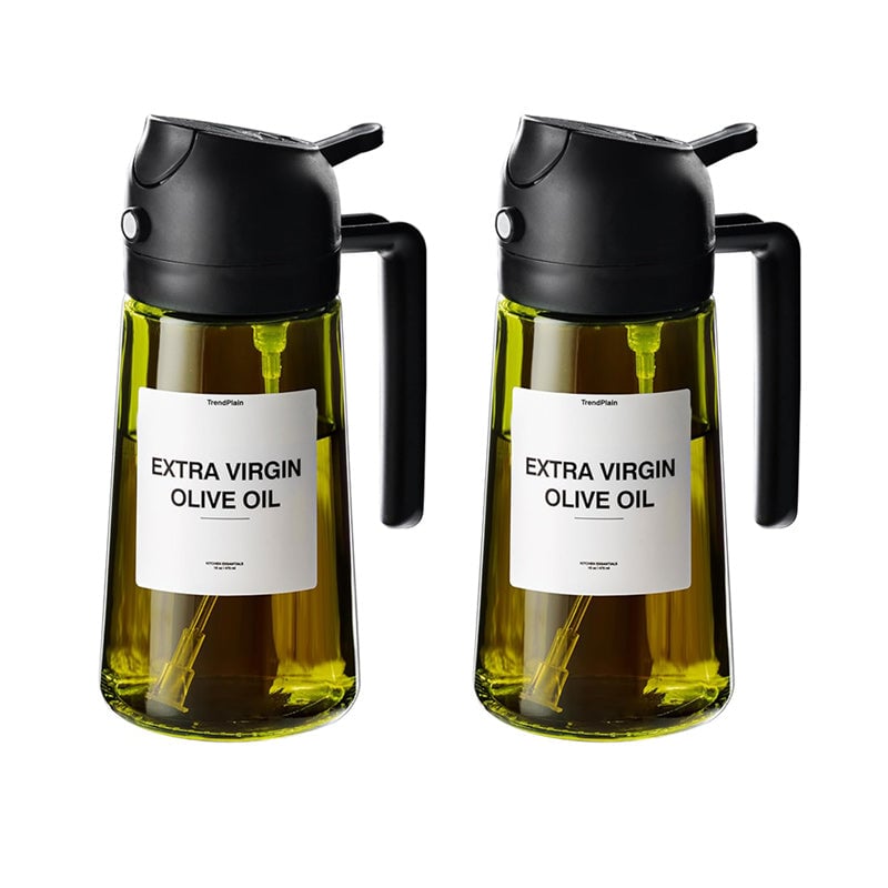 Γυάλινη συσκευή διανομής λαδιού 470ml — Διπλά καπάκια για ροή και ψεκασμό