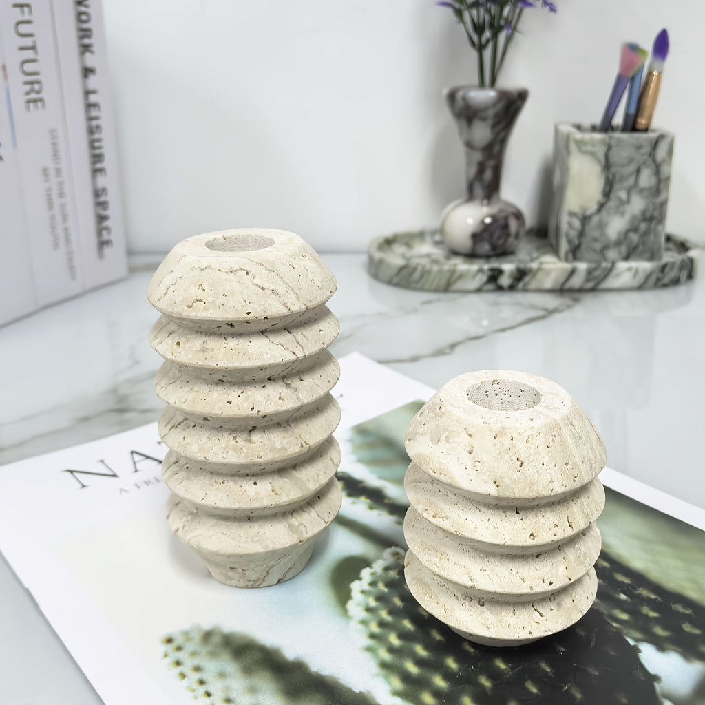 Natural Marble Candle Holder in Roman Travertine Style | livraina