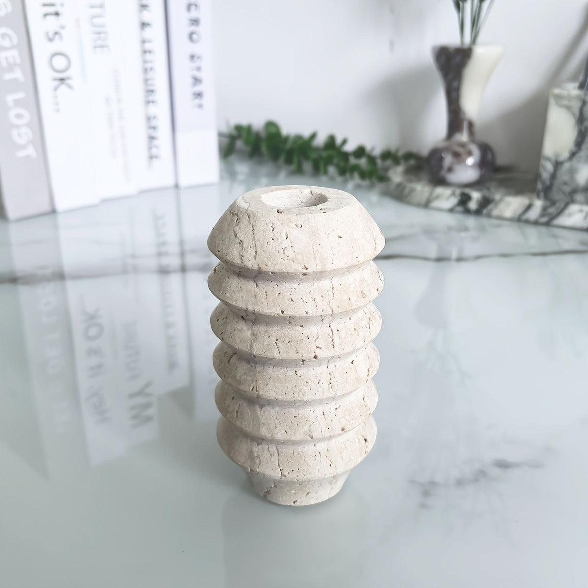 Natural Marble Candle Holder in Roman Travertine Style | livraina