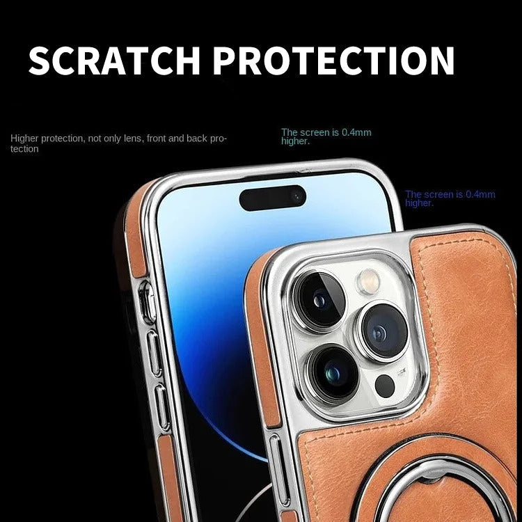 Coque iPhone LuxeLeather avec support métallique - prise magnétique, protection de l'appareil photo 9H