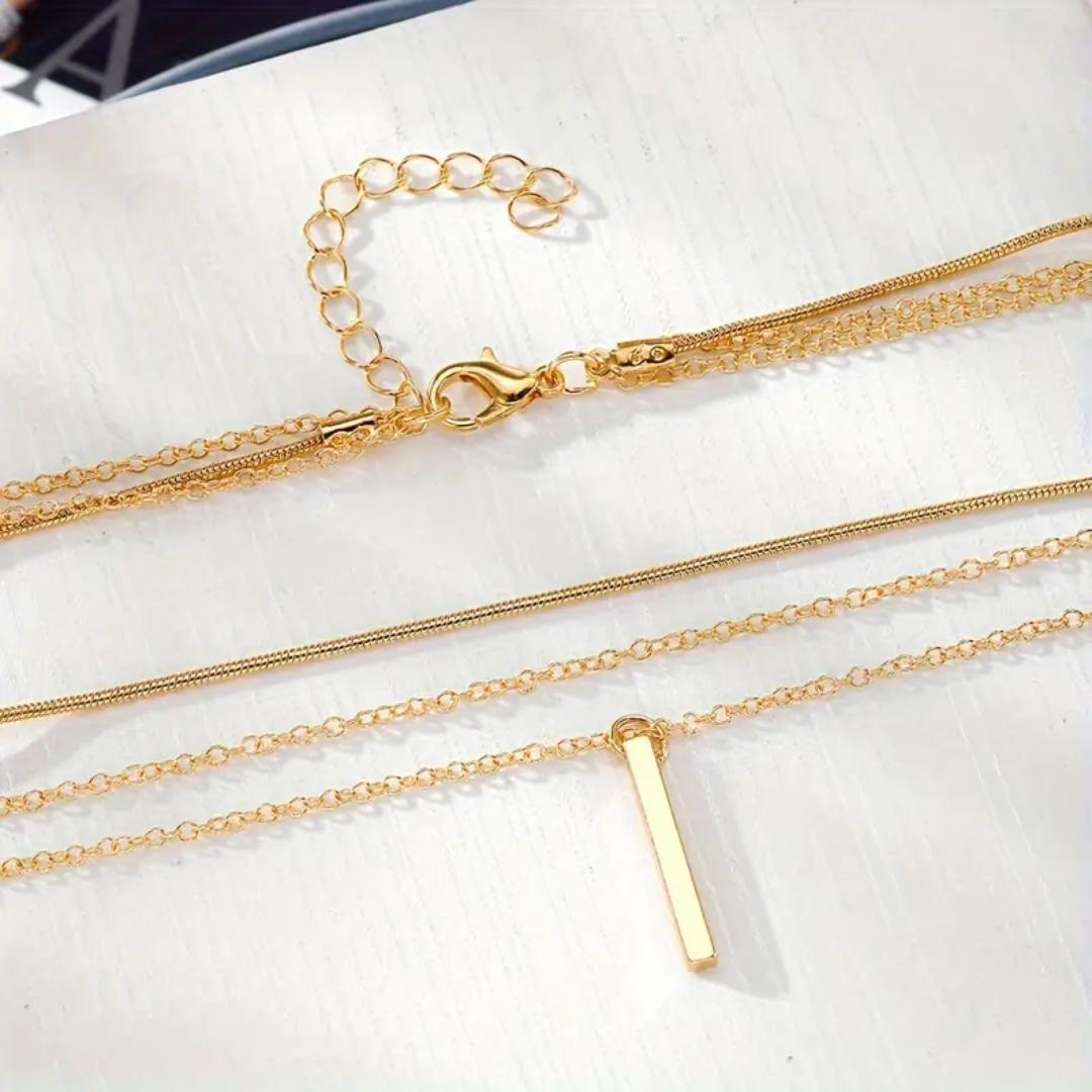 Axis Layered Necklace — Three-Tier Adjustable Bar Chains