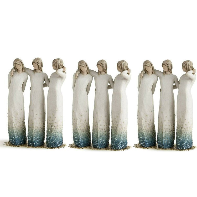 By My Side-handgeschilderd drieluikbeeldje — Sculptuur met verbonden figuren