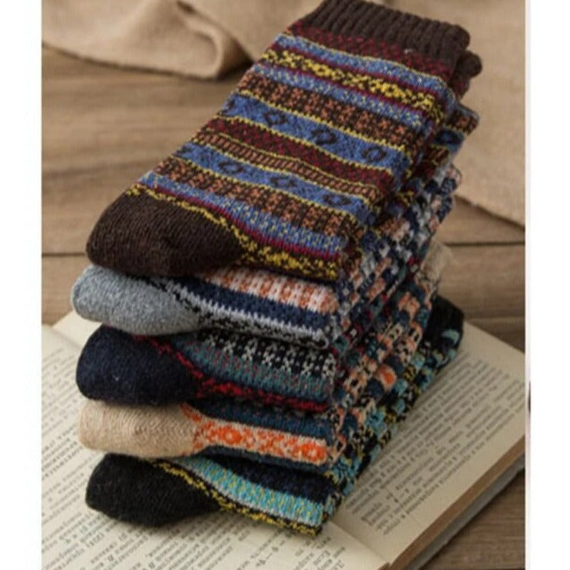 Calcetines de lana de invierno - Mezcla térmica con estampado nórdico para abrigar