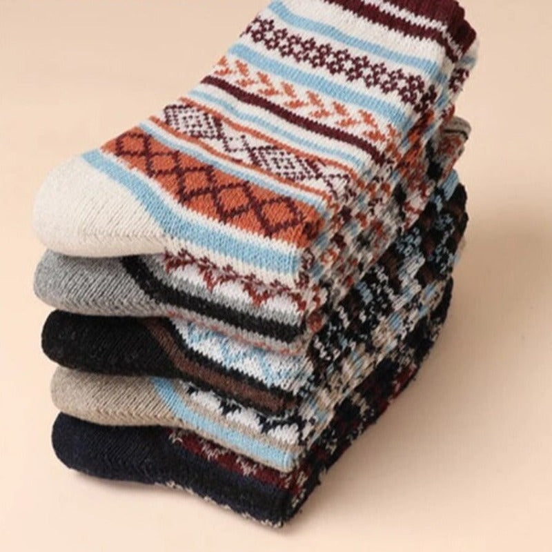 Calcetines de lana de invierno - Mezcla térmica con estampado nórdico para abrigar
