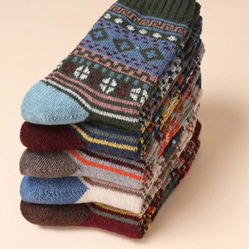 Calcetines de lana de invierno - Mezcla térmica con estampado nórdico para abrigar
