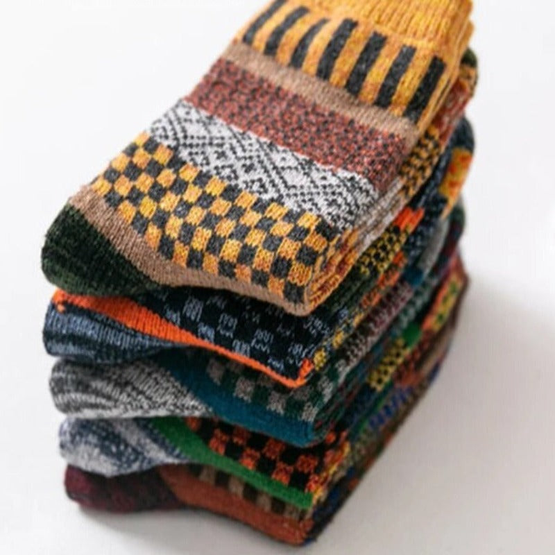 Calcetines de lana de invierno - Mezcla térmica con estampado nórdico para abrigar