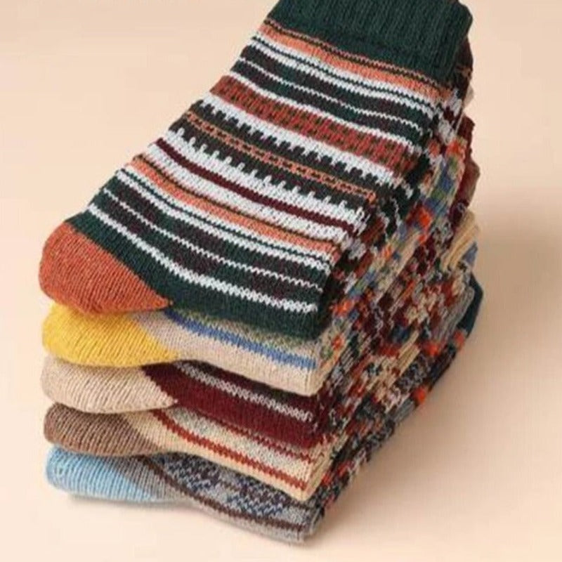 Calcetines de lana de invierno - Mezcla térmica con estampado nórdico para abrigar
