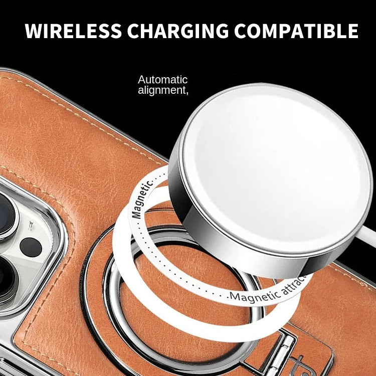 Coque iPhone LuxeLeather avec support métallique - prise magnétique, protection de l'appareil photo 9H