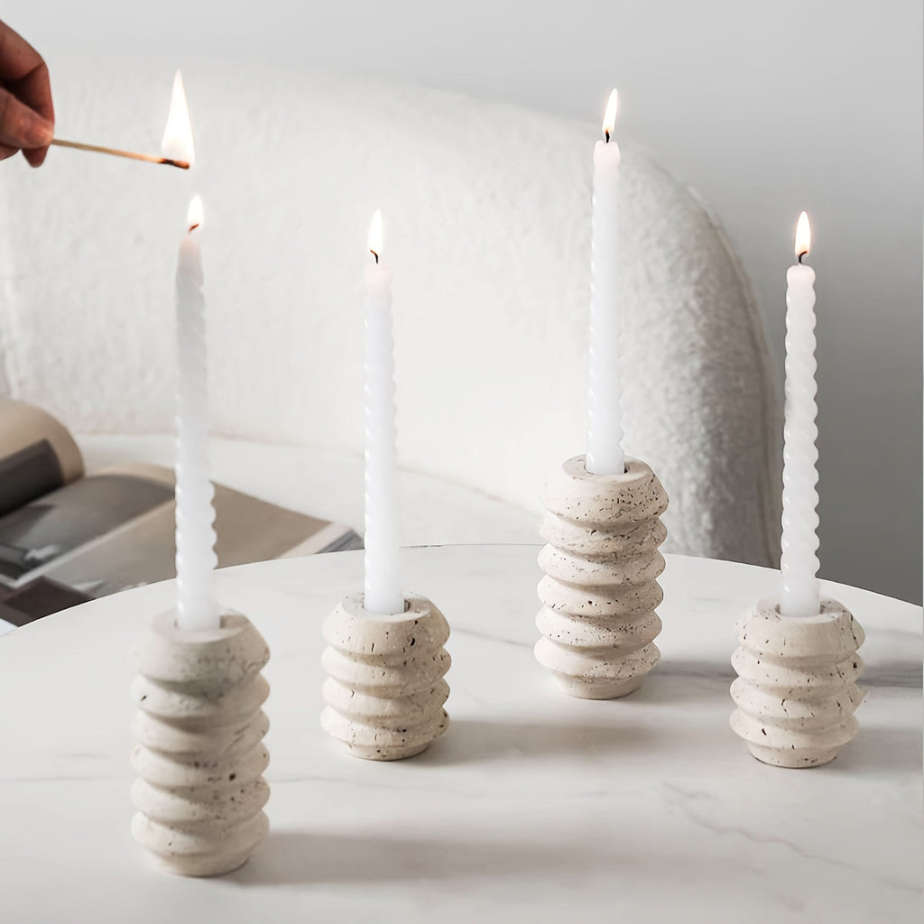 Natural Marble Candle Holder in Roman Travertine Style | livraina