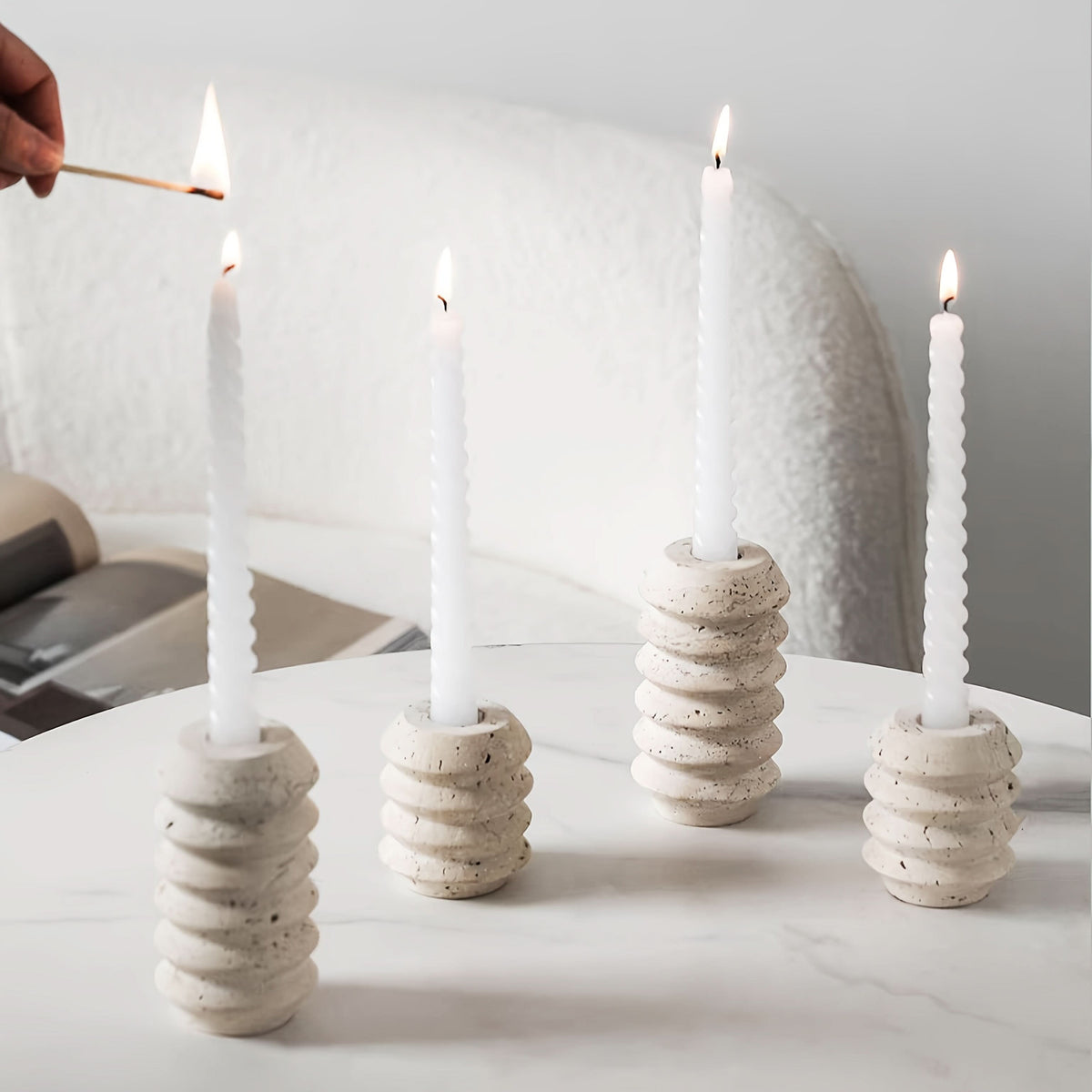 Natural Marble Candle Holder in Roman Travertine Style | livraina