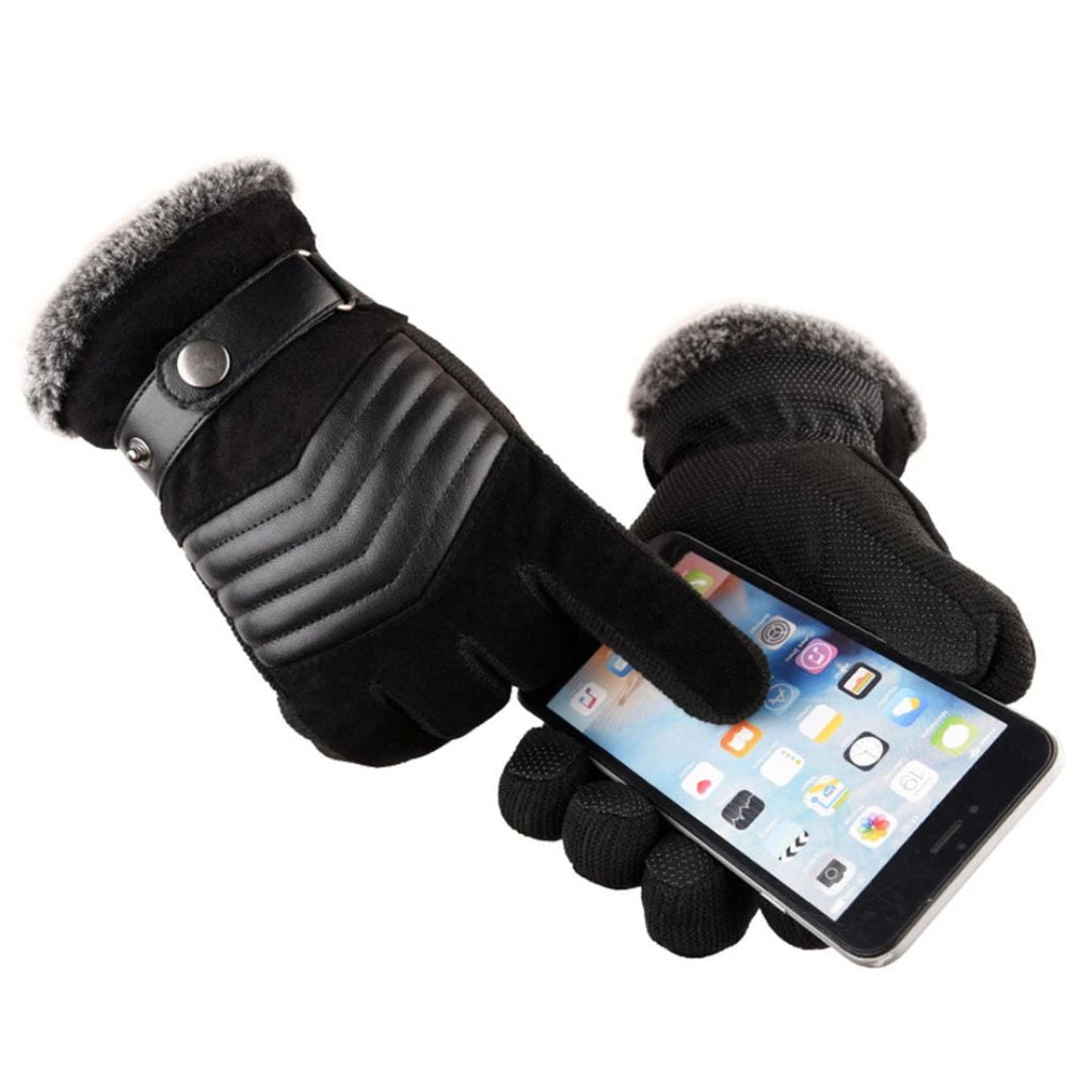 Men's Touch Screen Winter Gloves — Warmth, Genuine Leather Strap